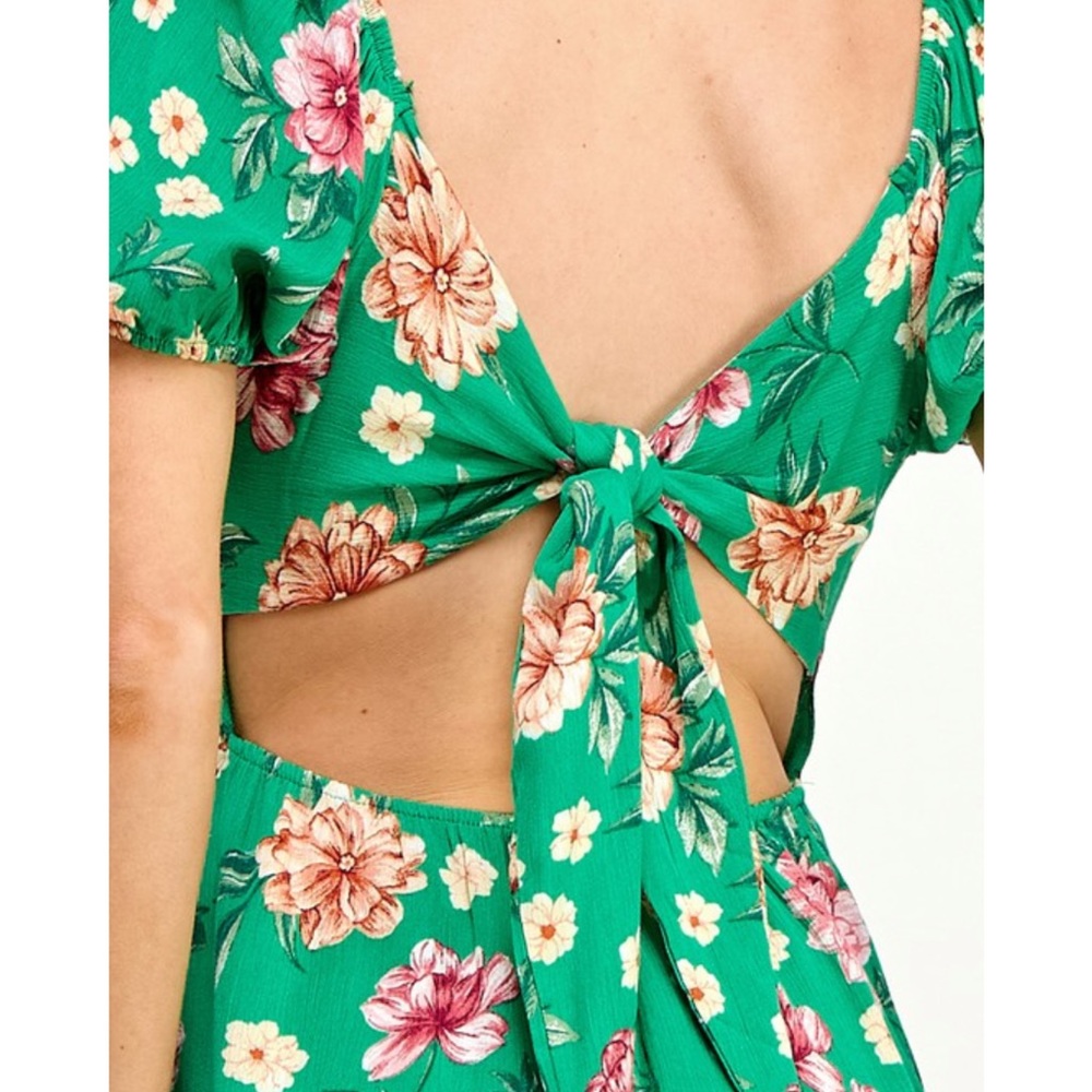 Bohemian Floral Sexy Back Romper - Green - Picture 4 of 4
